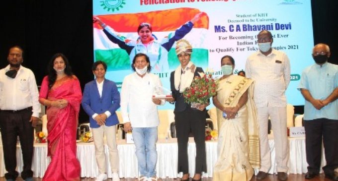 CA Bhavani Devi, Olympic qualifier for fencing, gets grand felicitation at KIIT, KISS