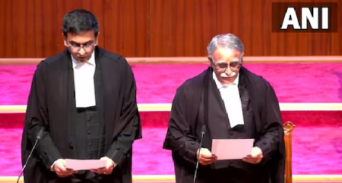 CJI Chandrachud administers oath of office to five new SC judges, strength rises to 32