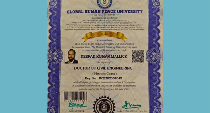 Renowned engineer Deepak Kumar Mallick get Doctorate