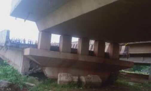 A portion of a bridge on NH 16 collapses