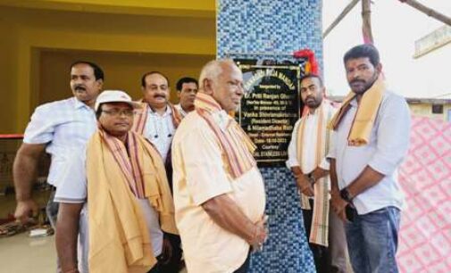 Minster Pritiranjan ghadai inarugate the Danagadi Puja Mandap on Wednesday