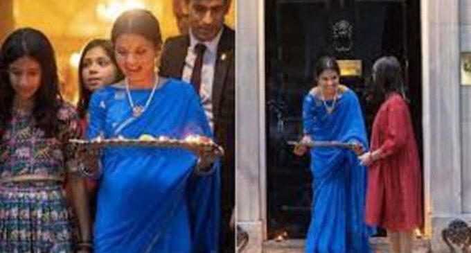 Akshata Murty in royal blue saree celebrates Diwali with Rishi Sunak, daughters