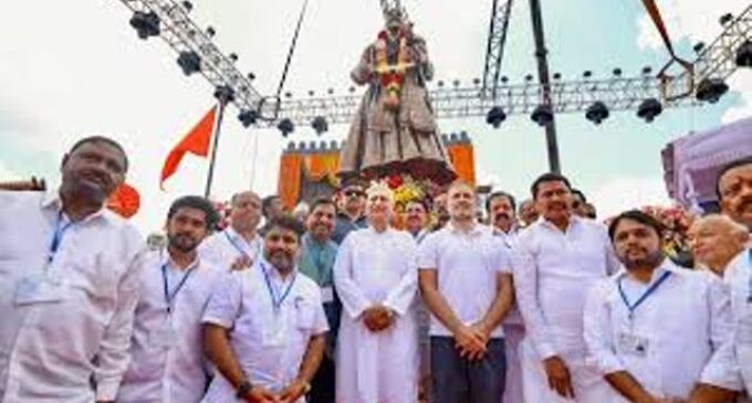 Rahul Gandhi invokes Shivaji statue, says two ideologies’ in country