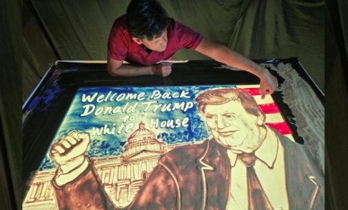 Sand artist welcomes Trump with sand animation