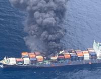 Container ship catches fire off Kerala coast; Navy, Coast Guard rescue 18 crew, four still missing