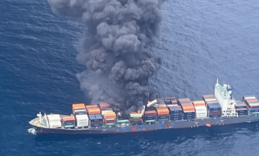 Container ship catches fire off Kerala coast; Navy, Coast Guard rescue 18 crew, four still missing