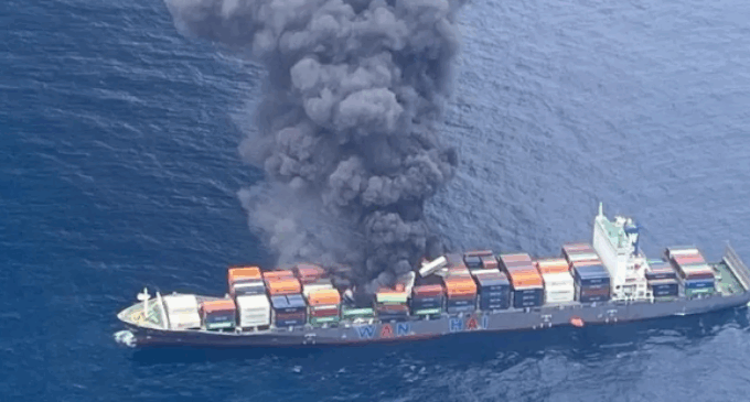 Container ship catches fire off Kerala coast; Navy, Coast Guard rescue 18 crew, four still missing
