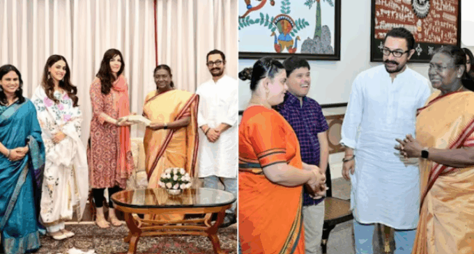 President Murmu meets Sitaare cast, Aamir Khan and partner Gauri Spratt