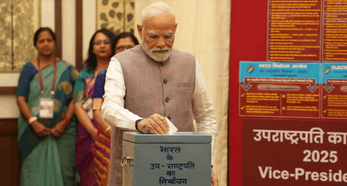 PM Modi casts first vote as Vice-President polls begin; Radhakrishnan, Sudershan Reddy vie for post