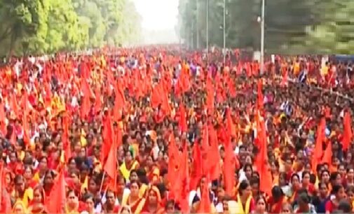 Nearly 50k Anganwadi workers stage protest in Bhubaneswar demanding pay hike, pension