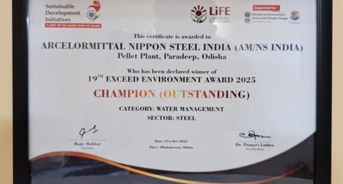 AM/NS India honored with “Outstanding Champion” Award for Water Management Excellence