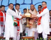 Karnataka Deputy Chief Minister D. K. Shivakumar, former Chhattisgarh Chief Minister Bhupesh Baghel, and APCC President Gaurav Gogoi attend election rally in support of Meera Borthakur in Dispur