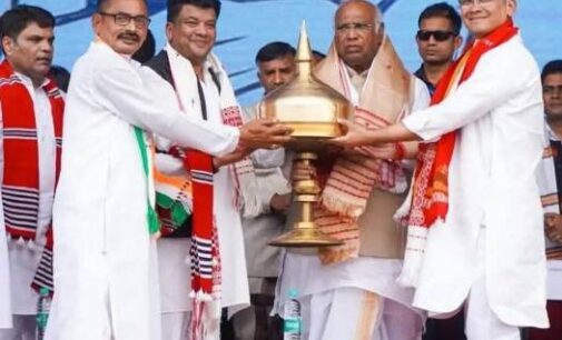 Karnataka Deputy Chief Minister D. K. Shivakumar, former Chhattisgarh Chief Minister Bhupesh Baghel, and APCC President Gaurav Gogoi attend election rally in support of Meera Borthakur in Dispur