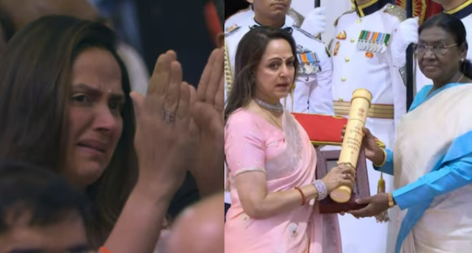 Daughter Ahana breaks down as Hema Malini accepts late Dharmendra’s Padma Vibhushan