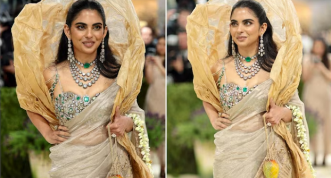 Isha Ambani takes a gold saree, gajra and ‘aam’ to the Met Gala 2026