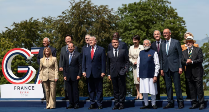PM Modi takes centre stage with Trump, Macron in front row of G7 leaders