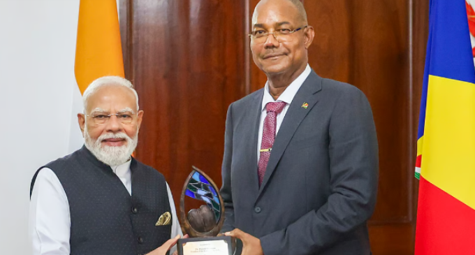 PM Modi conferred with’Guardian of the Blue Horizon’ title by Seychelles