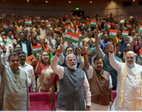 NDA MPs greet PM Modi with tricolour, raise ‘Vande Mataram’ at parliamentary meeting